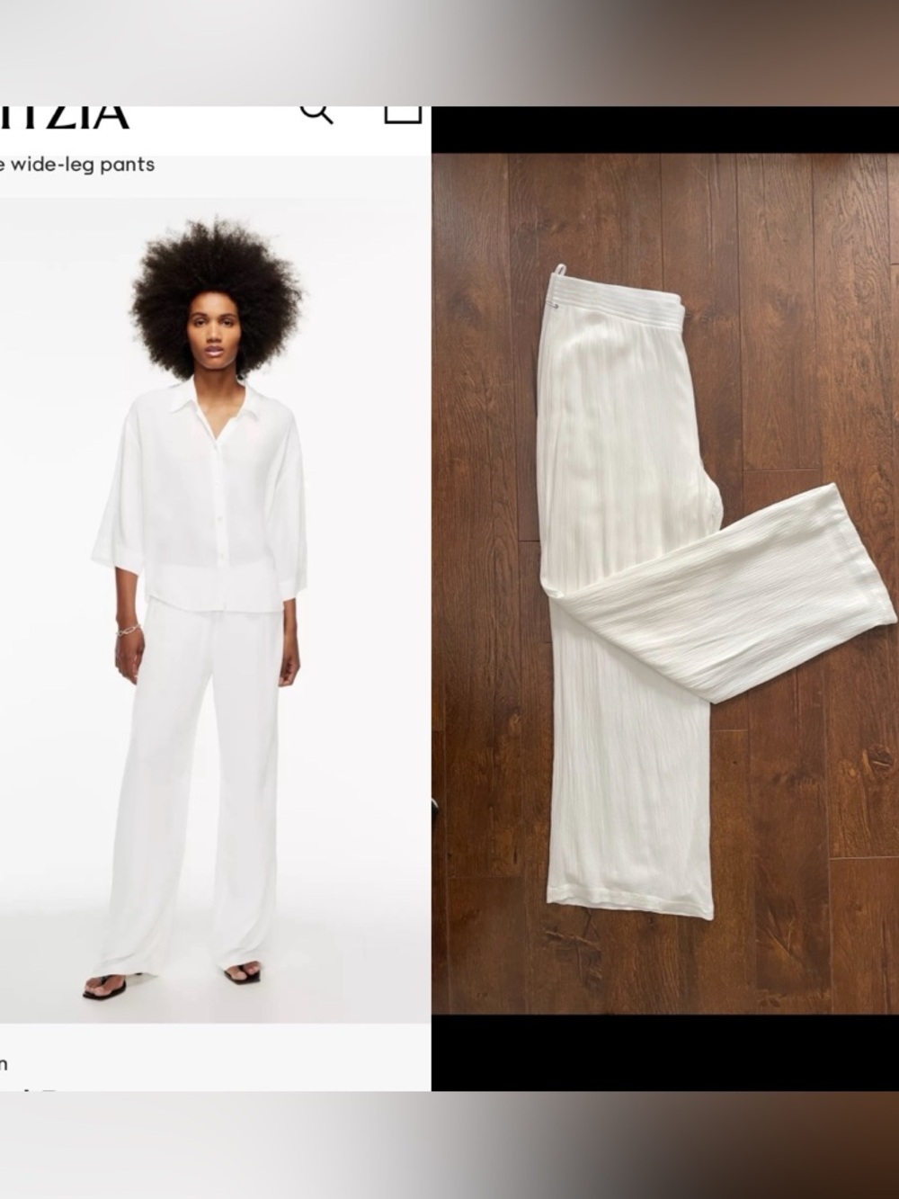 New XL Aritzia Babaton Lightweight Crinkle Relaxed Fit Breezy Kopal Pant. White.